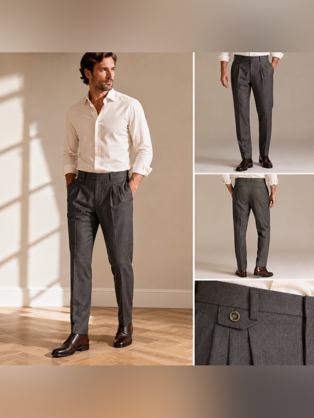 Dunhill Super 100's Wool Dress Pants Gray Pleated Made Italy Men's 36x32